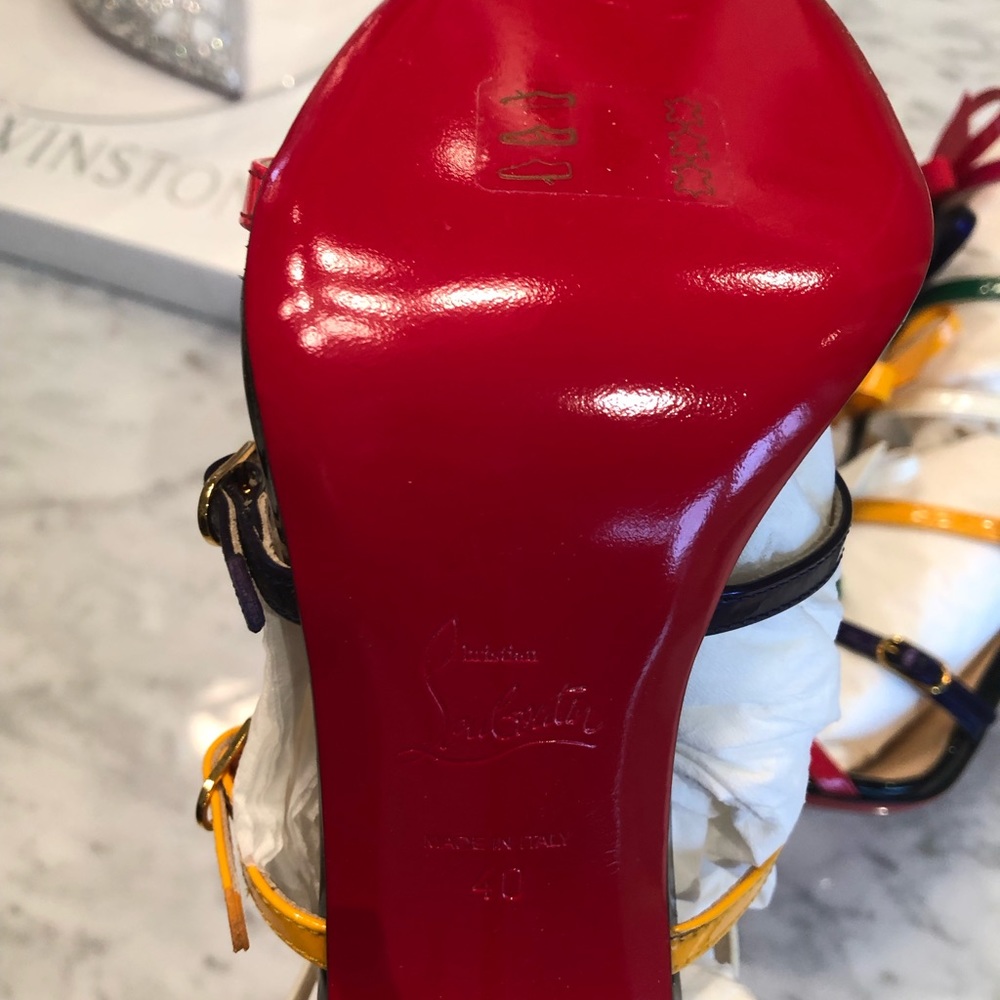 New Christian Louboutin Girlistrappi Leather Multi Color Bows Sandals Heels 40 - Picture 6 of 7